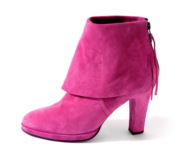 Pink suede high heel bootie with big hem - Photo, Image