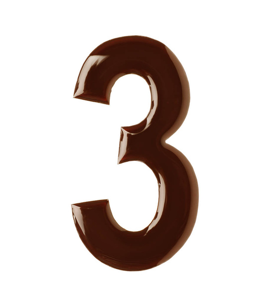 Chocolate number 3 on white background, top view - Fotografie, Obrázek