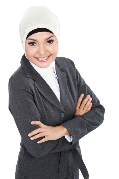 Muslim business woman isolated over white background - Zdjęcie, obraz