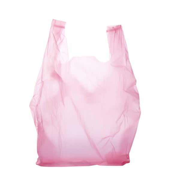 Clear disposable plastic bag on white background - Foto, Imagen