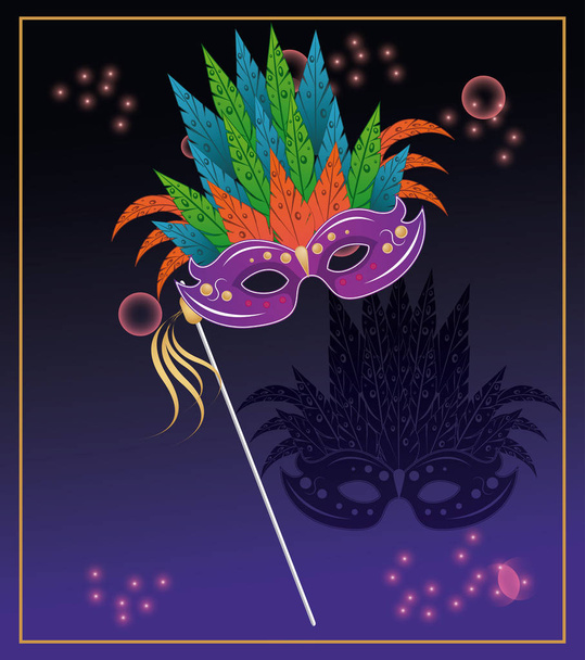 Mardi Gras mask kleurrijke kaart - Vector, afbeelding