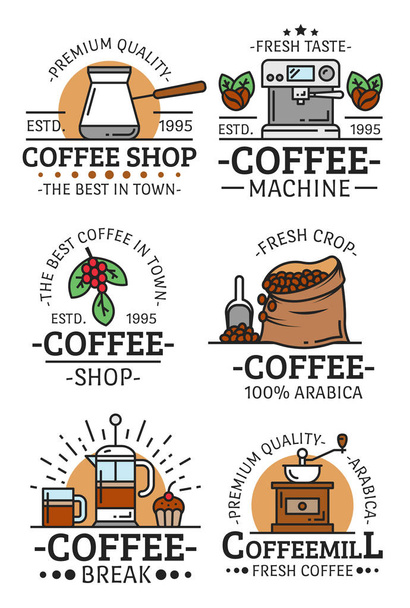 Csésze kávé és a bab vektoros ikonok - Vektor, kép