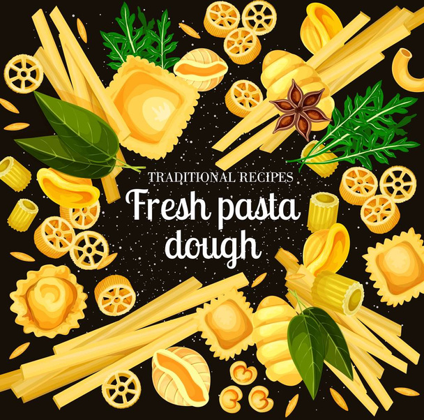 Italian pasta dough and cooking spices - Vector, Image