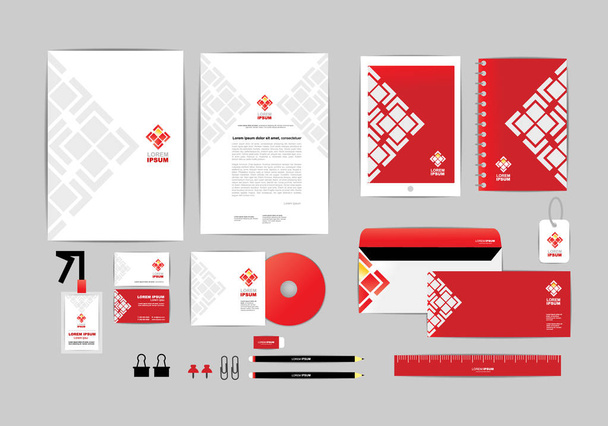 あなたのビジネスのための三角形企業 id テンプレートと紅白含む Cd カバー、名刺、フォルダー、定規、封筒と手紙の頭のデザイン G - ベクター画像