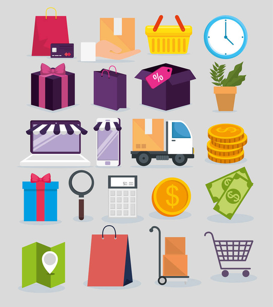 set shopping online with delivery service location - Vector, Image