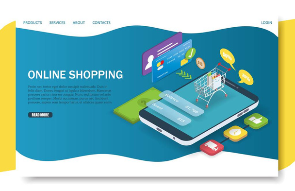Online Alışveriş açılış sayfası Web sitesi vektör şablonu - Vektör, Görsel