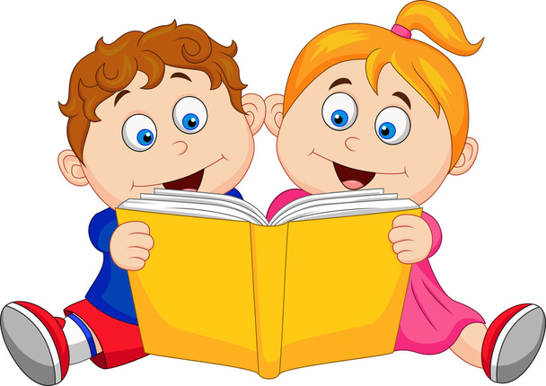 Τα παιδιά διαβάζουν ένα βιβλίο - Διάνυσμα, εικόνα
