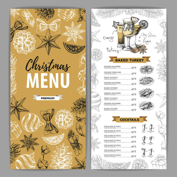 Hand tekenen Kerst vakantie menu ontwerp. Restaurant menu - Vector, afbeelding