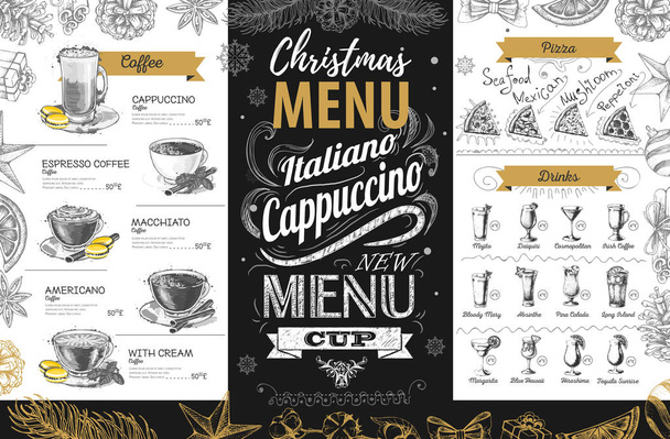 図面のクリスマス ホリデー メニュー デザインを手します。レストランのメニュー - ベクター画像