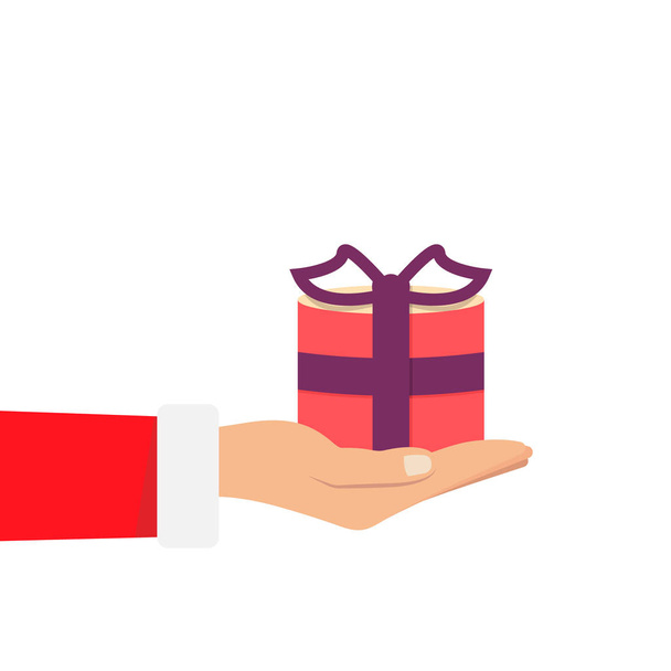 Regalo de Santa Claus. Santa Claus sosteniendo caja de regalo blanca en la mano. Ilustración vectorial diseño plano. Feliz Navidad y Feliz Año Nuevo d
 - Vector, Imagen
