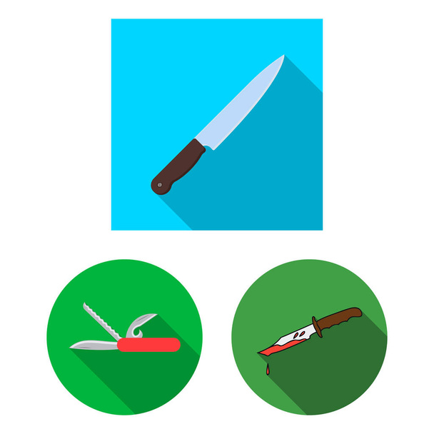 Ізольований об'єкт ножа і вирізаний логотип. Набір ножів і плоский запас Векторні ілюстрації
. - Вектор, зображення