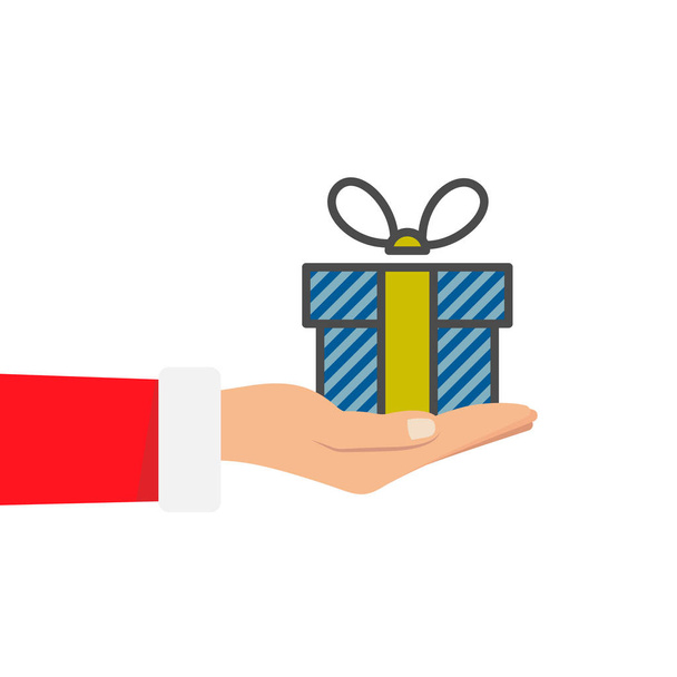 Regalo de Santa Claus. Santa Claus sosteniendo caja de regalo blanca en la mano. Ilustración vectorial diseño plano. Feliz Navidad y Feliz Año Nuevo q
 - Vector, Imagen