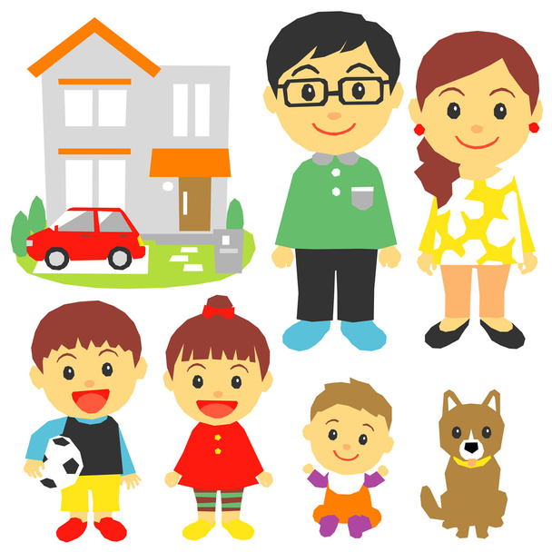 rodziny, dzieci, dom, psa, samochód - Wektor, obraz