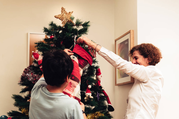 Perhe joulupuussa
 - Valokuva, kuva
