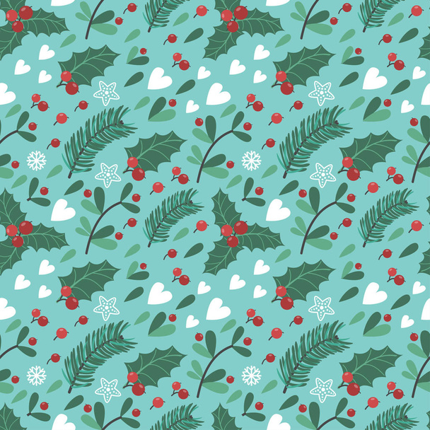 Seamless pattern with berries, leaves and twigs. Vector illustration for your design - Vector, Imagen