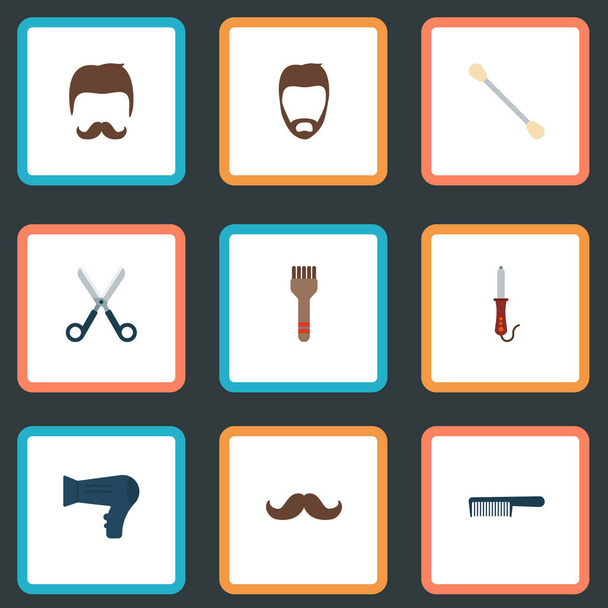 Conjunto de ícones de barbearia símbolos de estilo plano com barba, pente, penteado e outros ícones para o design do logotipo do seu aplicativo móvel web
. - Foto, Imagem