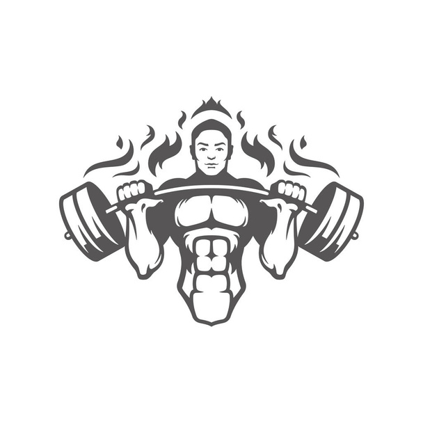 Bodybuilder männlich beim Heben einer schweren Langhantel Silhouette isoliert auf weißem Hintergrund Vektor Illustration. Vektor Fitness Studio Grafik Illustration. - Vektor, Bild