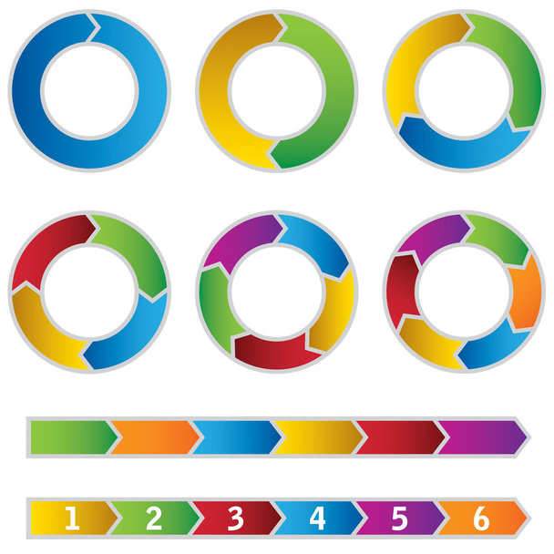 reeks van kleurrijke cirkel-diagrammen en pijlen - Vector, afbeelding