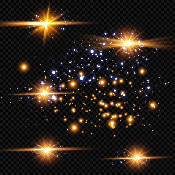 Effet lumineux. Illustration vectorielle. Concept flash de Noël. Un ensemble d'étoiles, de lumière et de rayonnement, de rayons et de luminosité
. - Vecteur, image