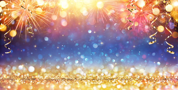 Bonne année avec paillettes et feux d'artifice
 - Photo, image