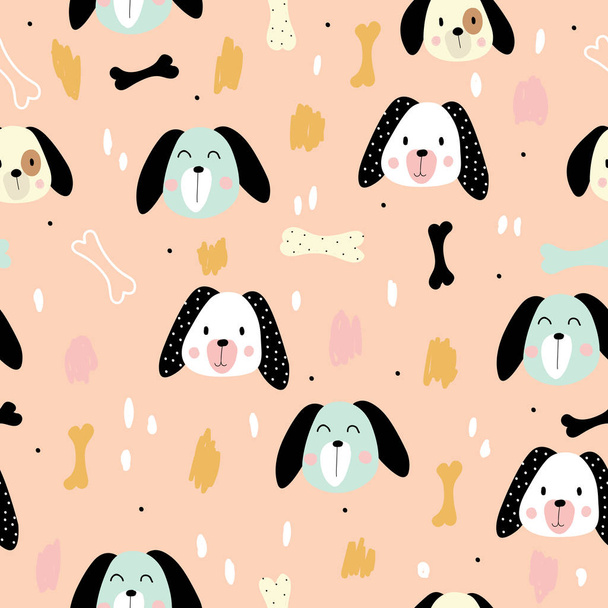 Seamless pattern with cute little dogs. For printing on textiles. Fashionable Scandinavian style. Children's illustration. - Vector, imagen