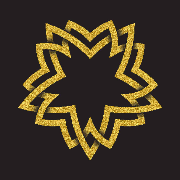 Golden glittering logo symbol in Celtic style on black background. Tribal symbol in pentagonal star form. Gold stamp for jewelry design. - ベクター画像