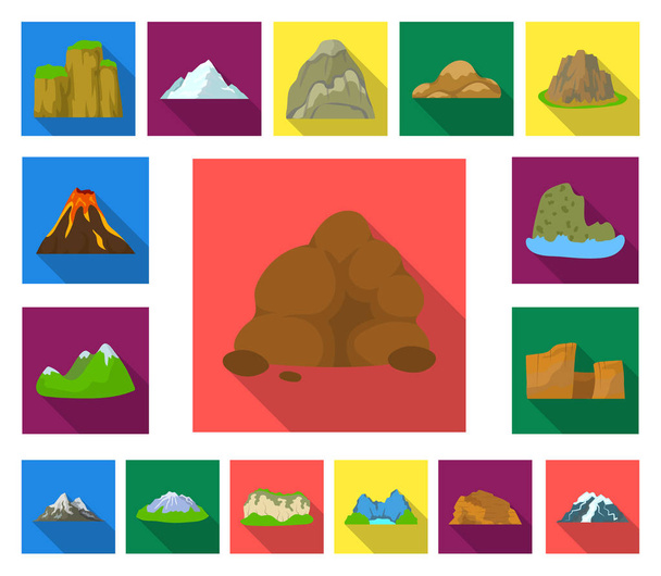 Different mountains flat icons in set collection for design.Mountains and landscape vector symbol stock  illustration. - Vektor, obrázek