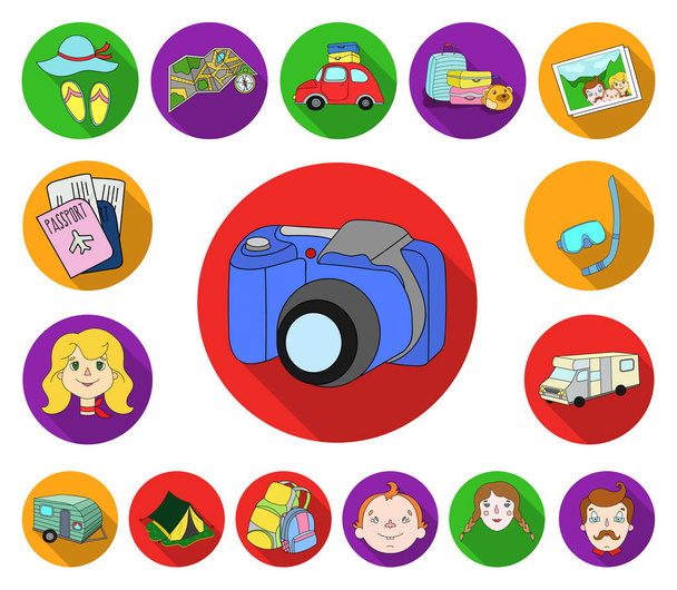 Family holiday flat icons in set collection for design. Recreation and equipment. vector symbol stock web illustration. - Vetor, Imagem