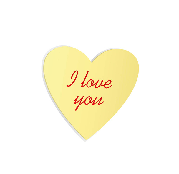 Yellow heart shaped sticker for notes. On white background. Vector illustration. I love you - Vektör, Görsel