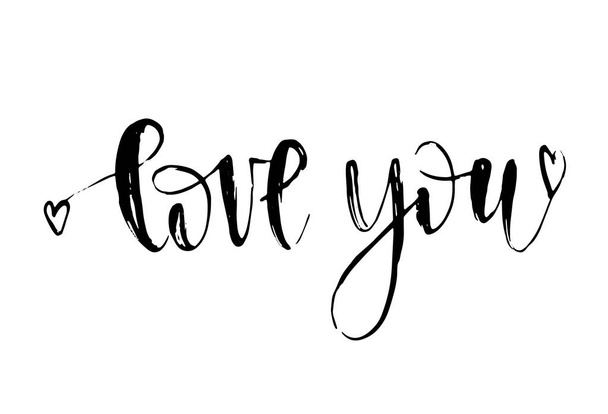 Hand drawn Love You text for badge, poster, banner, icon. Valentines Day card invitation design. Romantic quote vector lettering typography on white background. Calligraphy phrase - Vector, Image
