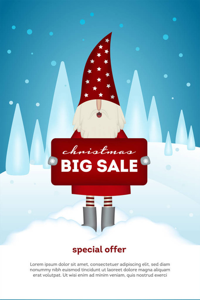 Christmas sale card cute Santa Claus holding a banner - Vector, Image