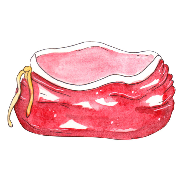 Isolated watercolor illustrated empty Christmas bag of toys. - Photo, Image