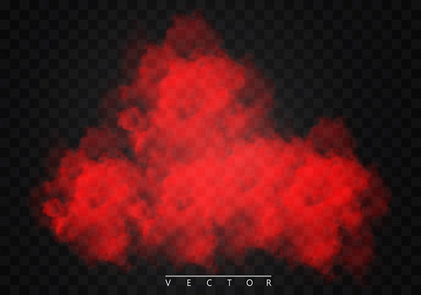 Red Fog or smoke color isolated transparent special effect. White vector cloudiness, mist smog background. illustration - Vektori, kuva
