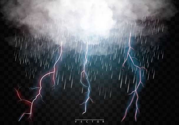 Myrskypilviä, sadetta ja salamoita. Eristetty läpinäkyvällä pohjalla. Vektorikuvaus EPC10
 - Vektori, kuva