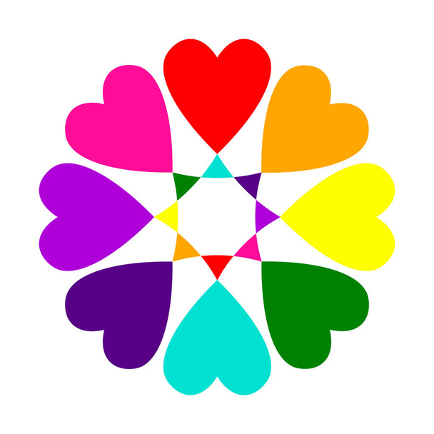 Flor multicolorida de corações LGBT. Conceito de logotipo adequado para o amor do Dia dos Namorados ou festas LGBT
, . - Foto, Imagem