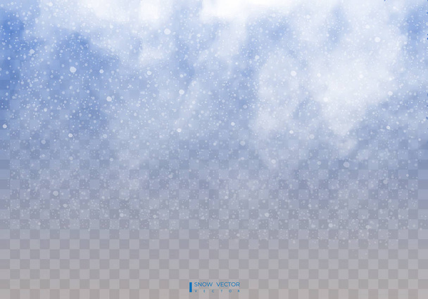 Schneefall auf transparentem Hintergrund. Schneewolken oder Schleier. Nebel, Schneefall. Abstrakter Schneeflockenhintergrund. Schneefall. Vektor Illustrator 10 EPS. - Vektor, Bild