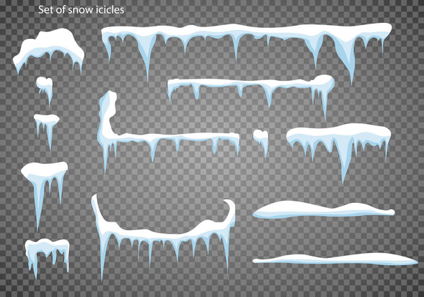 雪のつららのセットは、雪のキャップ孤立した。冬の背景に雪の要素。漫画風ベクトルテンプレート - ベクター画像
