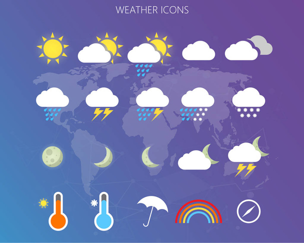 Modern weather icons set. Flat vector symbols on background. Vector EPS10 - Vektör, Görsel