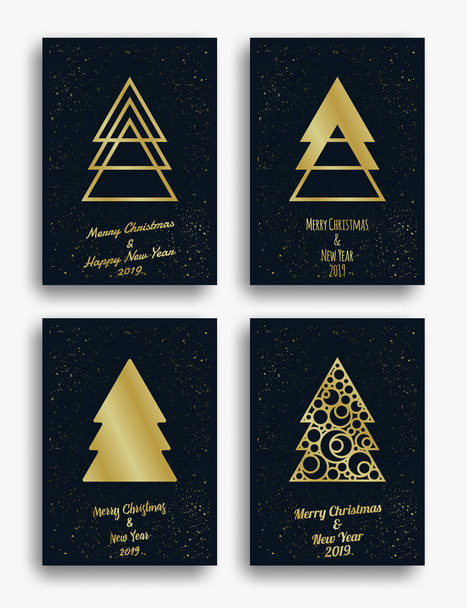 Neujahrs- und Weihnachtseinladungskarten mit Christbaum und Dekoration. Vektor Illustration Set. - Vektor, Bild
