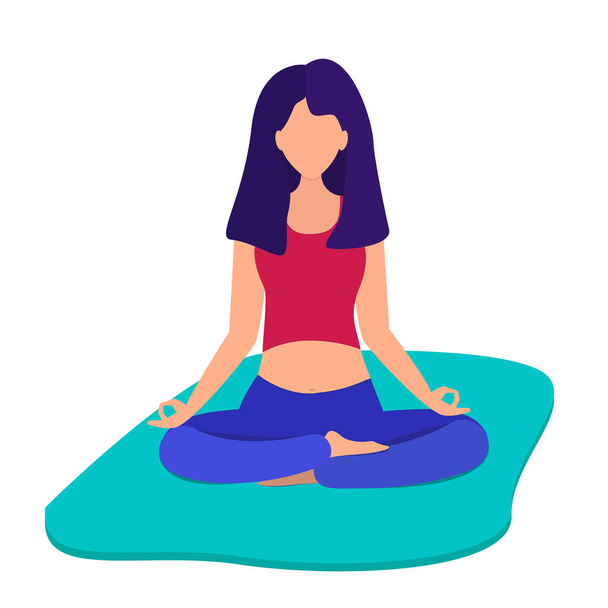 The girl meditates. Girl is doing yoga, sitting in lotus pose. Vector illustration - Vektori, kuva