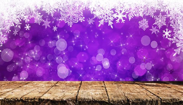 Empty wooden table with Christmas background - Photo, Image