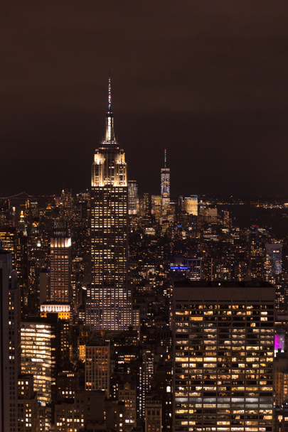 aerial view of buildings and night city lights in new york, usa - Photo, Image
