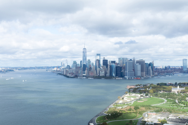 aerial view of atlantic ocean and new york city, usa - Photo, Image
