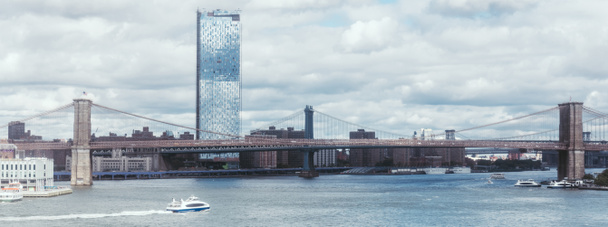panoramic view of brooklyn bridge and architecture new york city, usa - Photo, Image