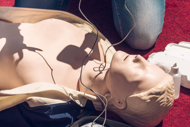 First Aid Training. Defibrillator CPR Practice - Фото, изображение