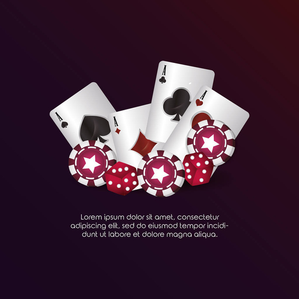καζίνο πόκερ aces κάρτες ζάρια μάρκες τυχερών παιχνιδιών - Διάνυσμα, εικόνα