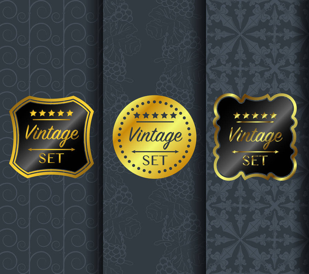 Golden vintage pattern on dark background - Vector, Image