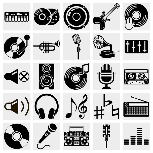 vektorové ikony černé hudby na šedé - Vektor, obrázek