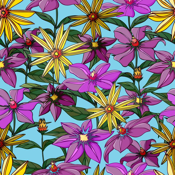 nahtloses Muster aus Lilienblüten. hellgrüner Hintergrund. - Vektor, Bild
