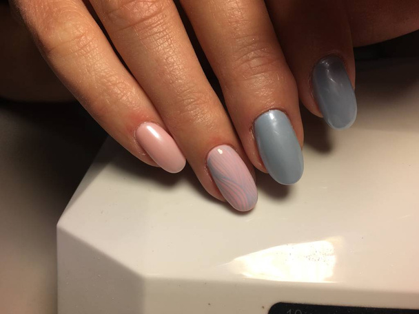 zephyr manicure in pink and blue with pearlescent - Photo, Image